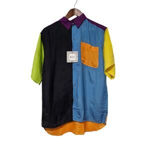 Reputation Colorblock Washable Silk Button-Up Shirt Men's Size XL NWT Retro